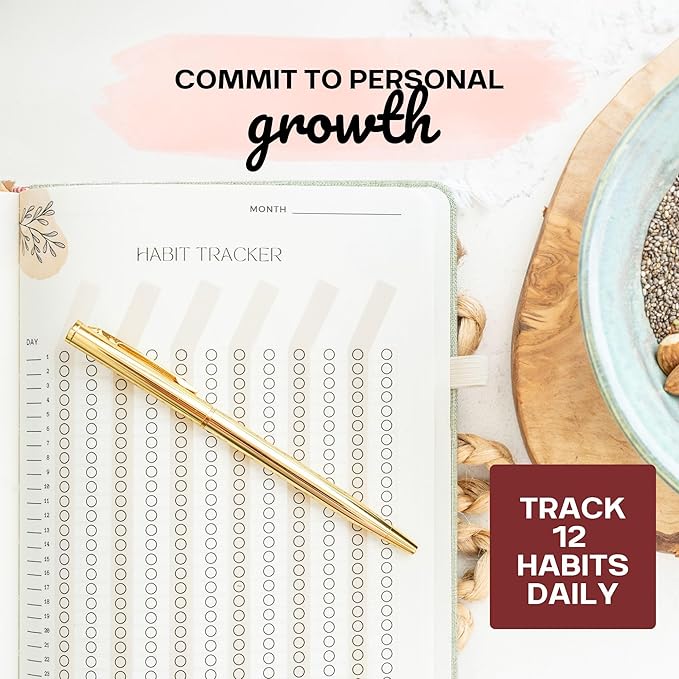 Daily Gratitude Journal for Women (5.7x8.25")- Linen Hardback Daily Women’s Journal - 6 Month Undated Guided Notebook with Prompts -Green Gratitude Diary with Prompts for Women- Personal Organizer