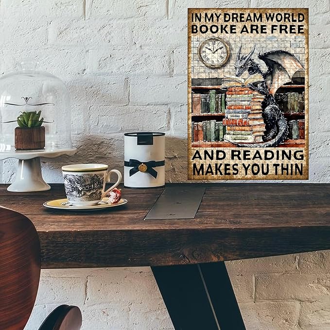 1000 Piece Wooden Jigsaw Puzzle in My Dream World Books are Free and Reading Makes You Thin Challenging Family Game Night Stress Relief Educational Toy Perfect Home Decor 29.5x19.7 Inch