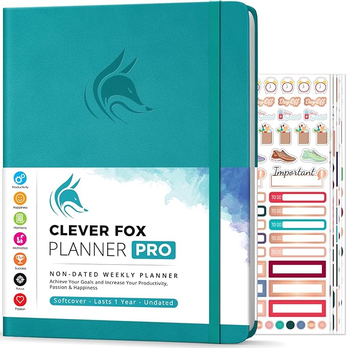 Clever Fox Planner PRO – Weekly & Monthly Life Planner to Increase Productivity, Time Management and Hit Your Goals, 8.5x11″ (Turquoise)