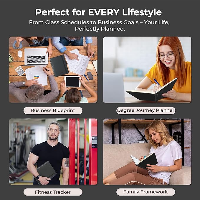 Planner 2025-2026 Daily Weekly and Monthly,11.5"x8.5",18 Months Spiral Bound Calendar Agenda with Self-adhesive Pen Holder,2026 Academic Plan with Vegan Leather Soft Cover,Black