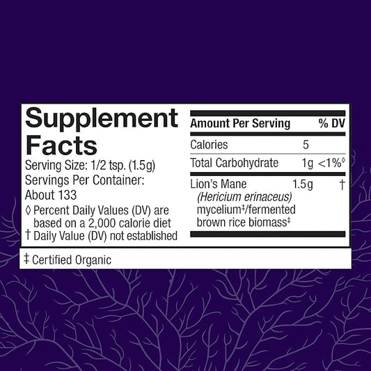 Host Defense Lion's Mane Powder - Brain Health Support Supplement - Mushroom Supplement to Support Focus & Memory Function - Immune & Nervous System Support Supplement - 7 oz (133 Servings)*