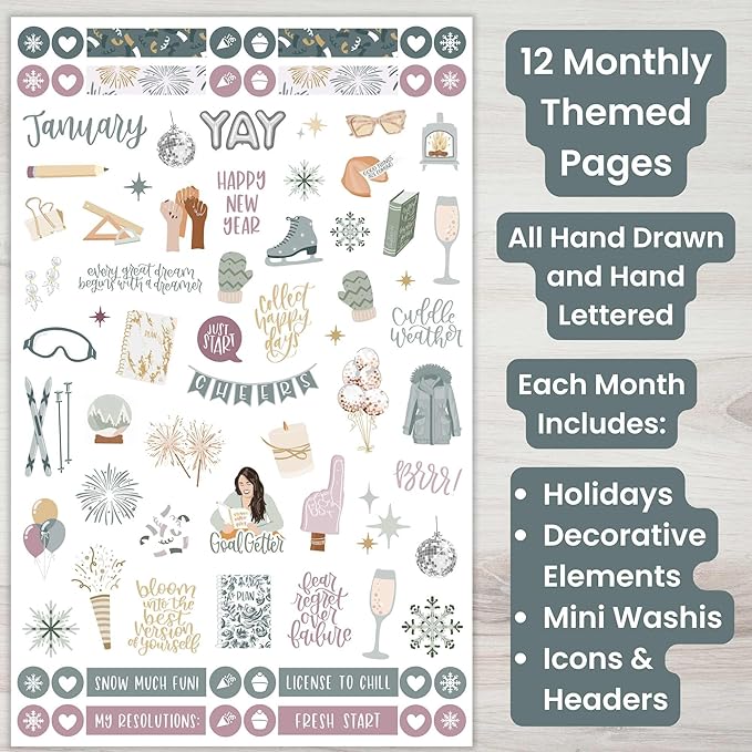 bloom daily planners Monthly Celebrations Planner Stickers for Calendar Decorating, Planning, Scrapbooking - Holiday, Seasonal, & General Events (14 Sheets, 1,150+ Stickers per Pack) - Cool Tones