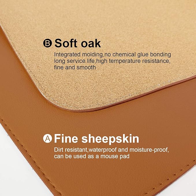 DAWNTREES Dual Sided Desk Mat,Brown Leather Desk Pad,47.2''x23.6'',Cork Desk Mat Protector,120x60cm Extra Large Mouse Pad,with PU Leather Valet Tray Organizer,Desk Writing Pad for Office and Home