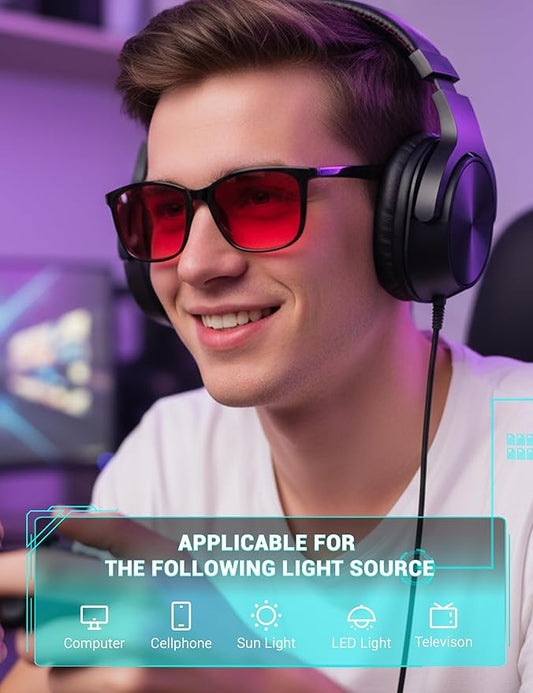 TIJN Sleep Glasses for 99.9% Blue Green Light Blocking for Women Men Dual AR Coating Red Lens for Computer Gaming, TR90