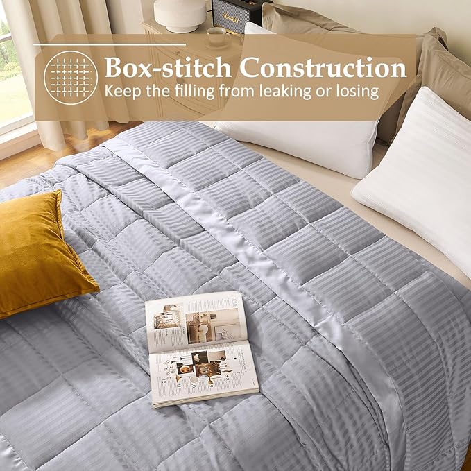 downluxe King Size Blanket with Satin Trim, Lightweight Down Alternative King Blanket for All Season, Machine Washable (Silver, 108 x 90 Inch)