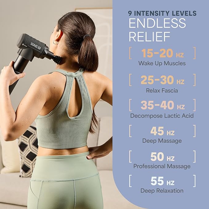 LifePro Sonic LX Athletic Heated Massage Gun – Deep Tissue Portable Massager for Muscle Recovery - 9 Speed & 10 Heads Massage Gun - Rechargeable Percussion Massager for Athletes & Sports Enthusiasts