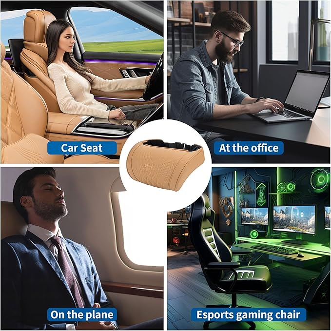 Car Headrest Memory Foam Neck Pillow for Driving with Leather Cover Soft Comfortable Seat Head Pillow Cushion for Most Cars SUV Sedan Home Office Palomino Brown (1PC)