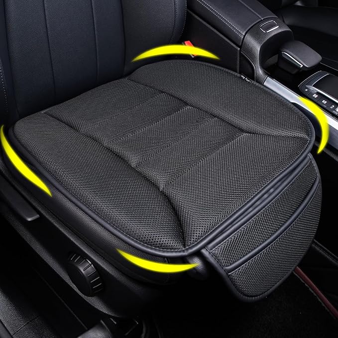 Premium Car Seat Cushion, Driver Cushion with Comfort Memory Foam & Non-Slip Rubber Bottom, Car Seat Pad Works with 95% of Vehicles and Office Chair or Home (4D Mesh - Black)