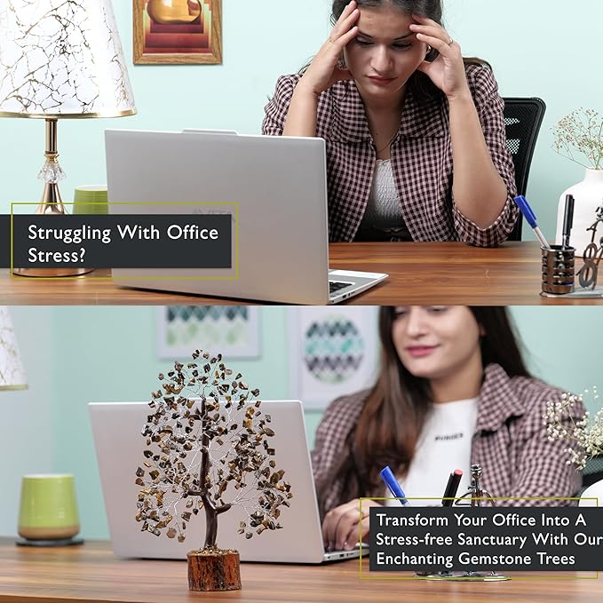 FASHIONZAADI Tigers Eye Crystal Tree, Crystal Money Tree of Life, Feng Shui Decor for Office and Home, Spiritual Gifts for Women, Reiki Gifts