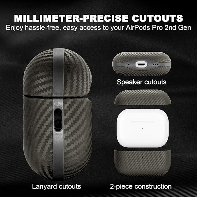 for AirPods Pro 2 Case Cover, Luxury Modern Striped Carbon Fiber Kevlar Leather Earphones Protective Case Compatible with AirPod Pro 2 (2nd Generation) (Gray, for AirPods Pro 2)