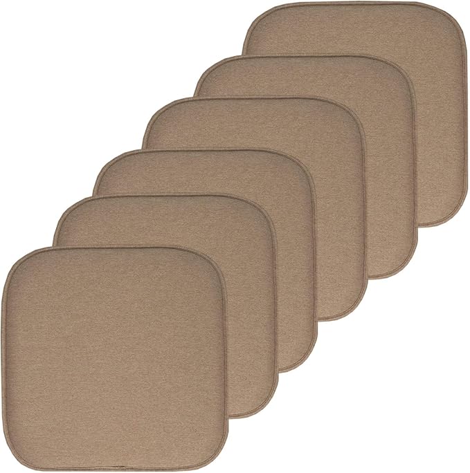 Sweet Home Collection Chair Cushion Memory Foam Pads Honeycomb Pattern Slip Non Skid Rubber Back Rounded Square 16" x 16" Seat Cover, 6 Pack, Charlotte Taupe