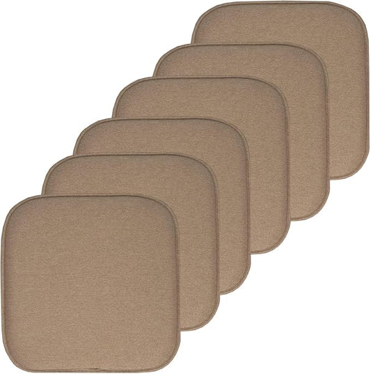 Sweet Home Collection Chair Cushion Memory Foam Pads Honeycomb Pattern Slip Non Skid Rubber Back Rounded Square 16" x 16" Seat Cover, 6 Pack, Charlotte Taupe