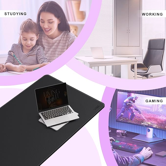VYAAA Leather Desk Mat,70.8"×23.6" Large Mouse Pad, Desktop Protector for Desk, Multifunctional Keyboard Mouse Pad for Home or Office (Black)