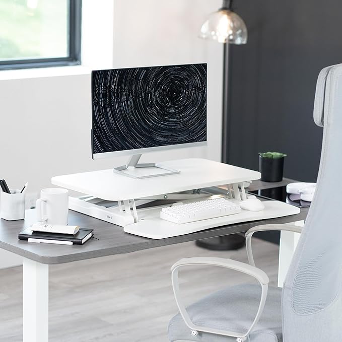 VIVO 28 inch Desk Converter, K Series, Height Adjustable Sit to Stand Riser, Dual Monitor and Laptop Workstation with Keyboard Tray, White, DESK-V028KW