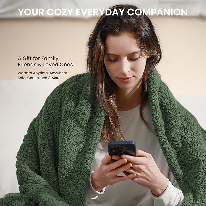 Electric Heated Blanket Queen 84x90 inches, Fast Heating w/ 10 Heat Settings & 2/4/8/10H Auto Timer, Double-Sided Sherpa, Ultra Soft & Cozy for Couch, Bed, Office, Machine Washable，Sage