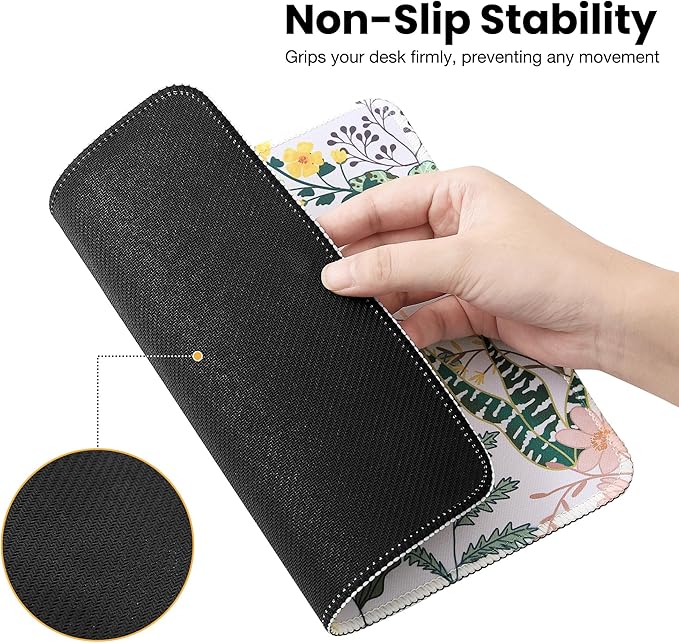 ALOANES Waterproof Mouse Pad with Stitched Edge, Premium-Textured Mouse Mat, Non-Slip Rubber Base Mousepad for Laptop, Computer & PC, Desk Mat for Gamer, Office & Home, Flower and Plant