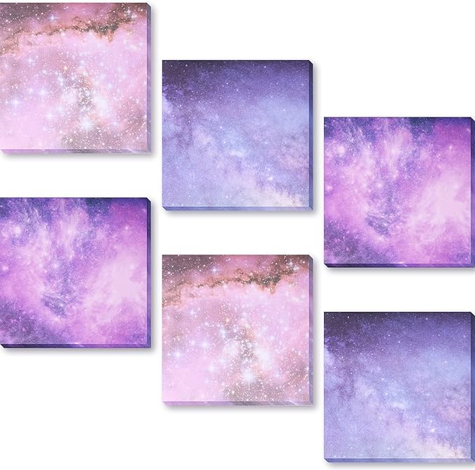 6 Pads Planet Sticky Notes 3. 15 x 3. 15 Inches Purple Starry Sky Self Adhesive Memo Note Pads Galaxy Self Stick Memo for Office Paper Natural Scenery Theme Notes, 600 Sheets Total