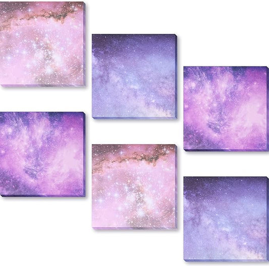 6 Pads Planet Sticky Notes 3. 15 x 3. 15 Inches Purple Starry Sky Self Adhesive Memo Note Pads Galaxy Self Stick Memo for Office Paper Natural Scenery Theme Notes, 600 Sheets Total