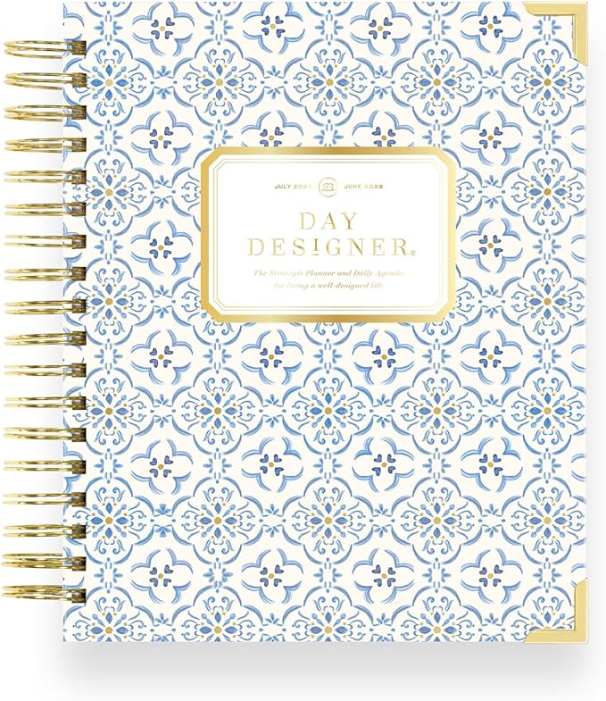 Day Designer 2025-2026 Daily Planner – Premium Planner for Stylish Organization. Combines Monthly Calendar, Hourly Schedule, To-Do List, Gratitude, Goal Setting, Inspirational Quotes, Stickers & More. Elegant laminated Cover with Gold Accents (Casa Bella)
