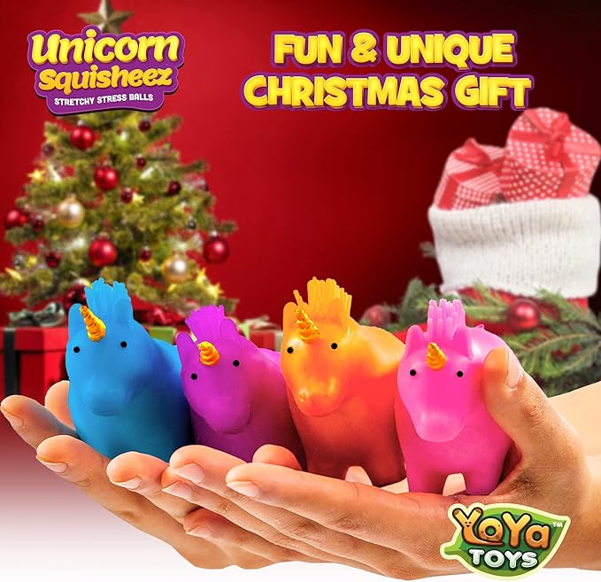 YoYa Toys Unicorn Squisheez Squishy Stress Relief Balls (Set Of 4) | Stretchy Magical Fidget Toys For Boys, Girls & Adults | Cute Colorful Sensory Squeeze Stretch Toy | Great For ADHD, Autism, Anxiety