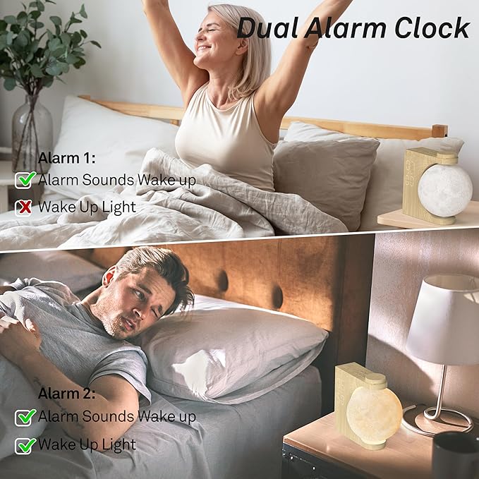 AIRIVO Alarm Clock for Bedrooms, Sunrise Alarm Clock Wake Up Light for Kids Teens, White Noise Sound Machine, Moon Light Dual Alarms for Heavy Sleepers, Night Light Clock for Preppy Room Decor