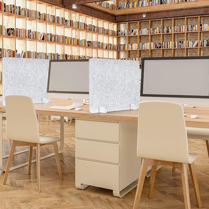 4 Pack Acoustic Desk Dividers - 24" x 20" Freestanding Privacy Panels Set with Noise - Reducing Design Cubicle Sound Proof, Ideal for Office, Classroom, and Home (Silver Gray)