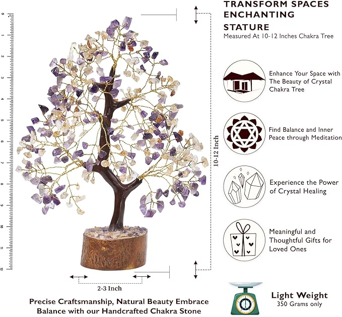 FASHIONZAADI Amethyst Crystals, Citrine Stone, Bonsai Tree, Crystal Tree of Life, Feng Shui, Positive Energy Crystals, Good Luck, Spiritual Gift