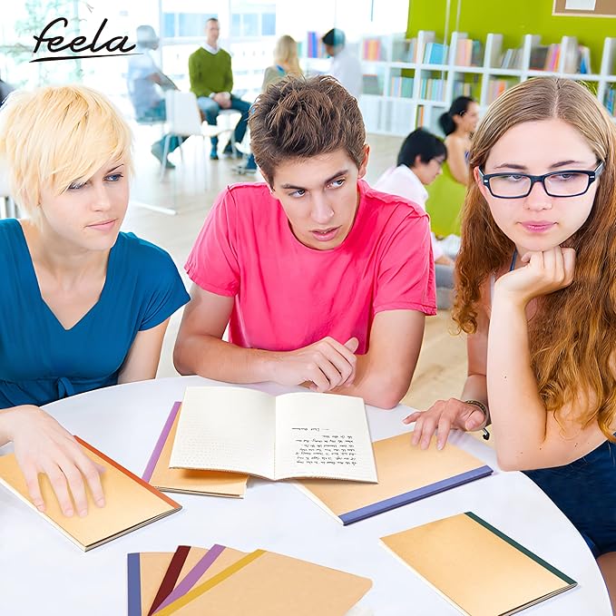 feela 16 Pack Composition Notebooks Bulk, Kraft Cover Lined Blank College Ruled Composition Travel Journals with Jewel Tone Spines For Women Students, 60 Pages, 8.3”x 5.5”, A5, 8 Vintage Colors