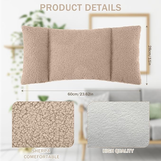 Queekay Fleece Lumbar Support Pillow 3 Section Back Pillow Office Chair for Back Support Comfortable Lumbar Cushion for Car Seat Pain Relief Sofa Rest(Light Camel)