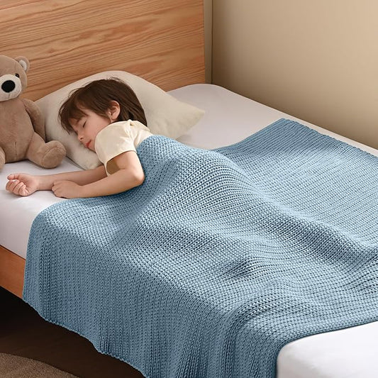 Guohaoi Knitted Weighted Blanket Kids (Haze Blue 36"x48" 3lbs) No Beads Cooling Heavy Blanket, Home Decor Breathable Chunky Knit Throw Blanket for All-Season Use