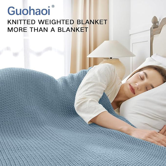 Guohaoi Knitted Weighted Blanket for Adults (Haze Blue 50"x75" 12lbs) No Beads Cooling Throw Blanket for Hot Sleepers, Home Decor Breathable Chunky Knit Heavy Blanket Use on Full Size Bed