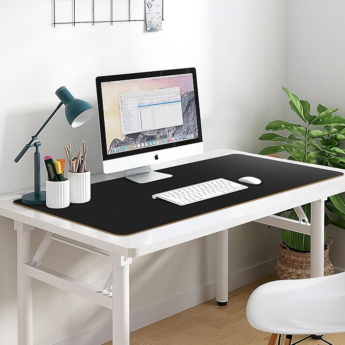 Vyaaa PU Leather & Cork Desk Mat, 39.4"x15.7" Dual Sided Computer Desk mat, Waterproof Large Mouse Pad, Non-Slip Office Desk pad, Office Desk Protector for Work/Gaming/Home (Black)