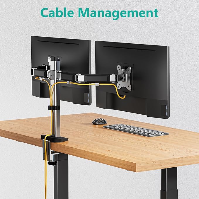 WALI Dual Monitor Mount, Monitor Arm Fits 2 Screens up to 32 inch, Dual Monitor Stand for Desk 19.8 lbs Weight Capacity per Arm Fully Adjustable Designed for Home Office (M002N), Black