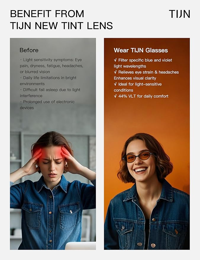 TIJN Olisa Blue Light Blocking Glasses for Women Men,Oval Glasses Frame Bluelight Glasses for Gaming/Computer/Screen