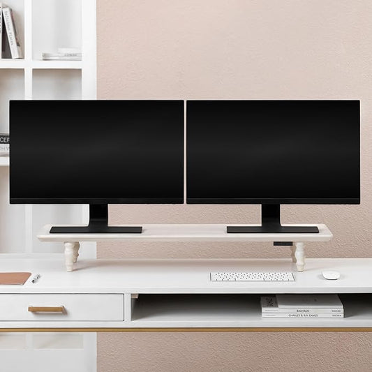 Anji Mountain Monitor Stand - Desktop Organizer & Laptop Riser, Ergonomic Monitor Riser, Space-Saving Monitor Stand for Desk, Durable Construction, Easy Assembly, Ideal for Home & Office,White Wash