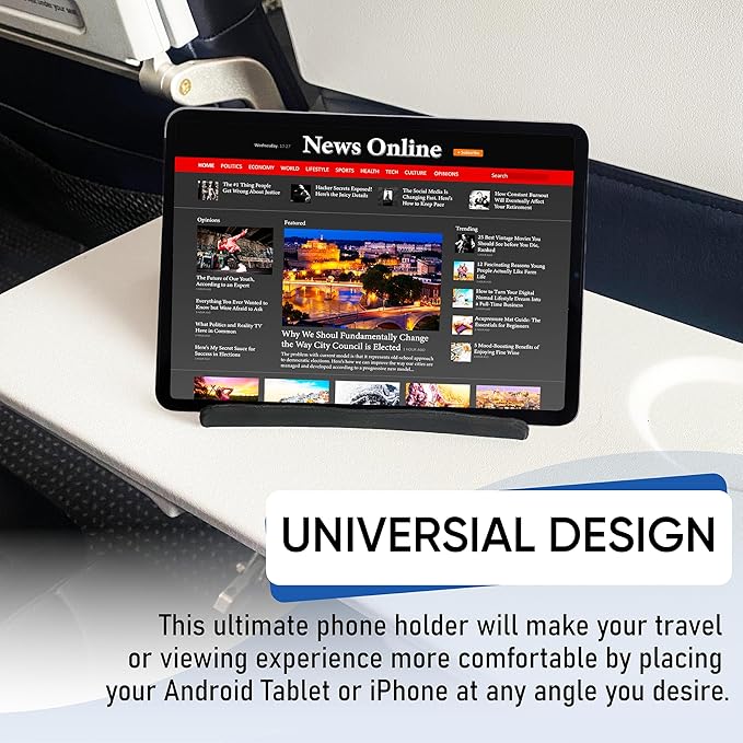 Airplane Travel Essentials for Flying Flex Flap Cell Phone Holder & Flexible Tablet Stand for Desk, Bed, Treadmill, Home & in-Flight Airplane Travel Accessories - Travel Must Haves Cool Gadgets (XL)