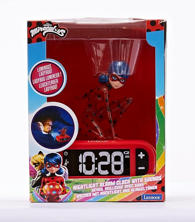 LEXiBOOK - Miraculous Digital Alarm Clock with Night Light Snooze, Clock, Luminous Ladybug, Red Colour - RL800MI