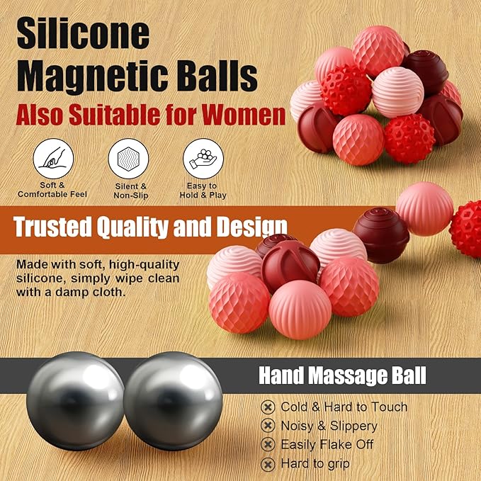 Silicone Magnetic Balls, Fidget Toys, 6-Pack Stress Relief Toys for Adults, Teens, Sensory Toy for Fingers Hands, Quiet Office Desk Toys with Textures, Magnet Fidget Fun Gift (Red)