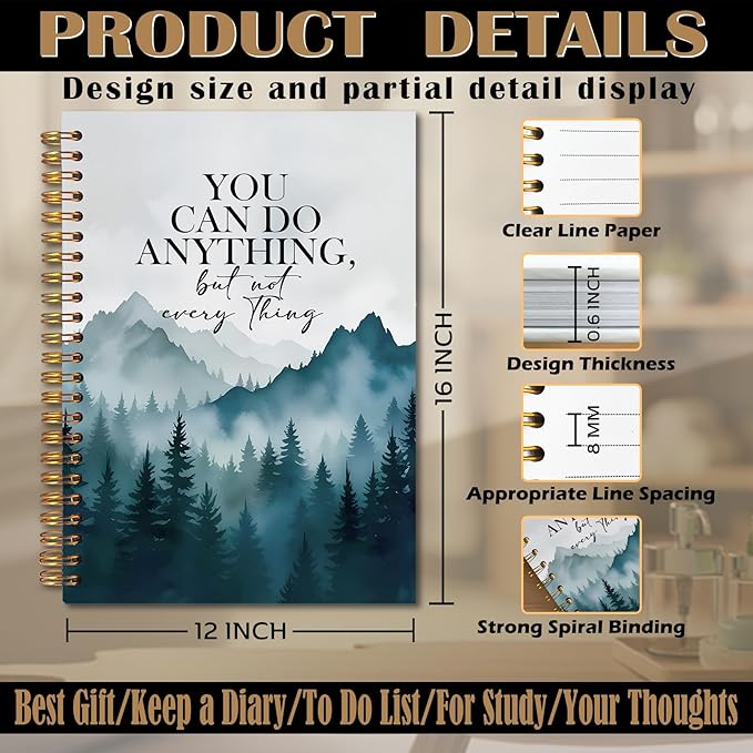 Forest Inspirational Notebook, Motivational Quote Journaling Notebook, Positive Journal for Women Men, You Can Do Anything But Not Everything Spiral Notebooks 5.5x8.3 Inch