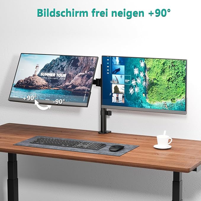 WALI Dual Monitor Stand for 13-27 inch Screens, Dual Monitor Mounts for 2 Monitors, 2 Monitor Desk Mount Holds up to 22 lbs, Height Adjustable Swivel Tilt Rotation, 75x75/100x100mm (M002), Black