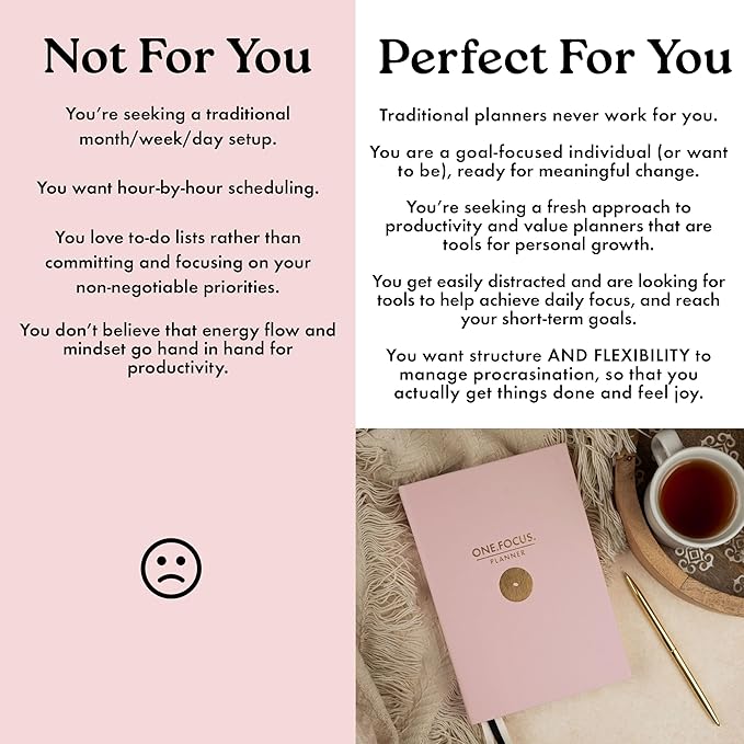 One Focus Planner: 90-Day Productivity & ADHD Management Tool with Goal Setting, Daily Planning, Habit Tracker, and Mindfulness for Focus, Mental Clarity & Anxiety Relief – Ideal for Busy Adults and Neurodivergent Minds; Pink
