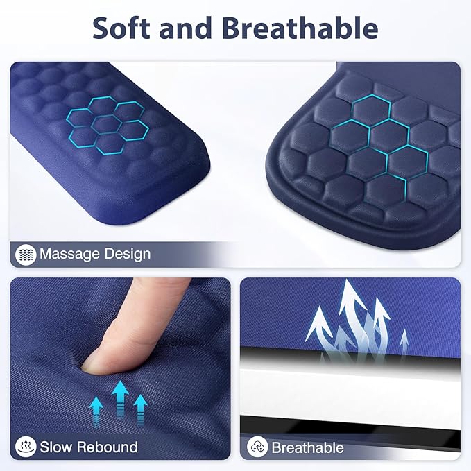 3 in 1 Ergonomic Mousepad with Wrist Rest, Gaming Keyboard Mouse Pad with Wrist Support Non-Slip Base Massage Design, Pain Relief (Blue/Black)