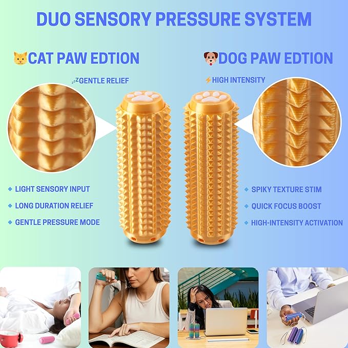 2PCS Little Ouchies Fidget with Cat Dog Paw Button, Sensory Pain Stim Fidget Toys for Adults & Teens, Anxiety and Stress Relief Items, Spiky Grippy Stim Tool, Portable ADHD Autism Fidget Clicker