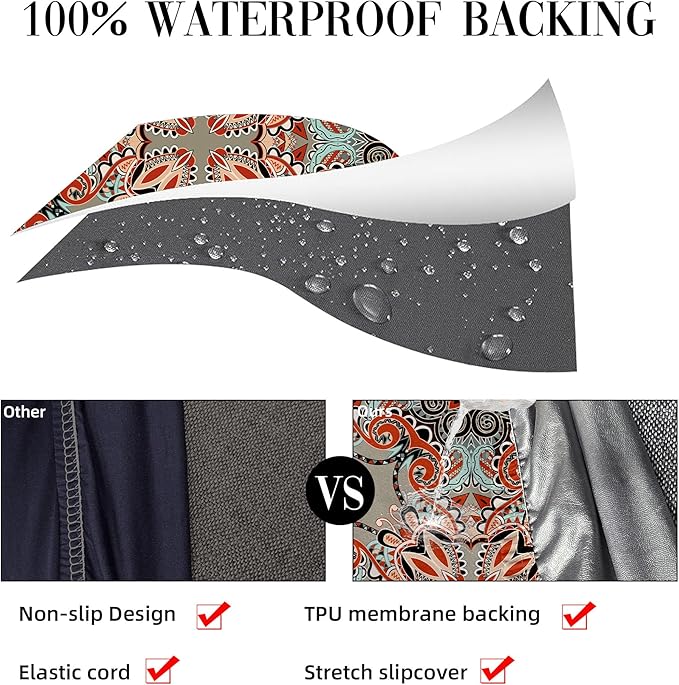 8Pcs Stretch Patio Cushion Covers Outdoor Cushion Cover, Jacquard Stretch Cushion Covers, Cover Replacement, Outdoor Sofa Covers, Washable Furniture Couch Cushion Cover (Orange Latte)