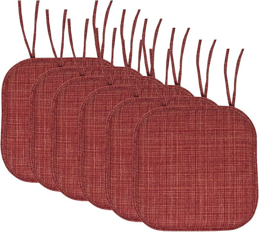 Sweet Home Collection Chair Cushion Memory Foam Pads with Ties Honeycomb Pattern Slip Non Skid Rubber Back Rounded Square 16" x 16" Seat Cover, 6 Pack, Aria Burgundy