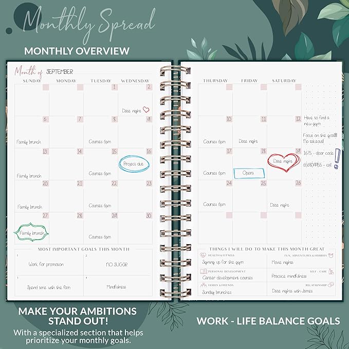 PLANBERRY Weekly Planner Premium – Undated Life Organizer & Budget Planner – Time Management, Goal Setting, To-Do List, Work-Life Balance & Habit Tracker – 6.9″ x 8.5″ (Green Pastures)