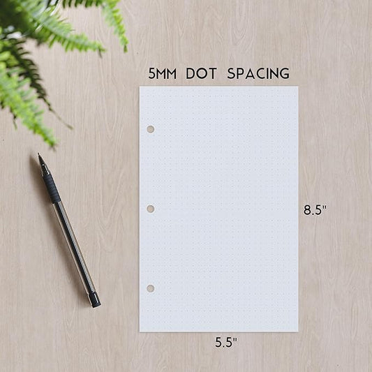 Half Letter 3-Hole Punched Dot Grid Paper, 200 Sheets, 120 GSM, 5.5 x 8.5 inch, Dotted Paper Planner Refill Inserts for Mini-Binders and 3-Ring Half Letter Binders