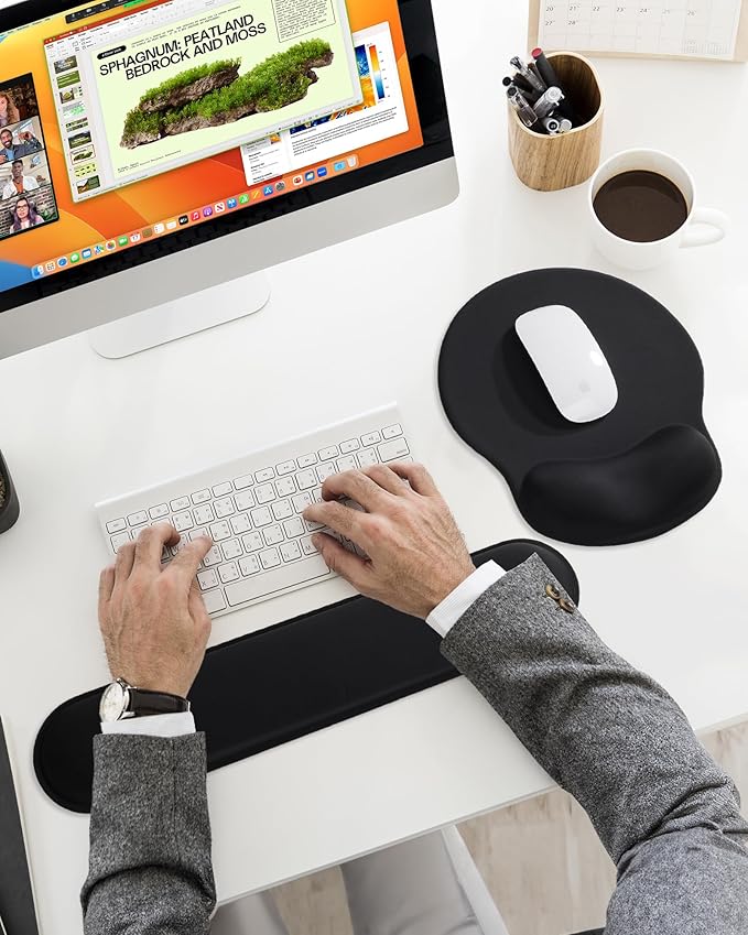 Ergonomic Mouse Pad Wrist Support Set, Memory Foam Keyboard Wrist Rest Set, Ergonomic Keyboard Pad, Non-Slip Base Mousepad（Black Set）