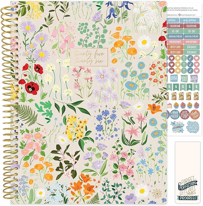 bloom daily planners 2025-2026 (8.5" x 11") Academic Year Day Planner (July 2025 - July 2026) - Weekly & Monthly Dated Agenda Organizer with Stickers & Tabs - Garden Party, Beige
