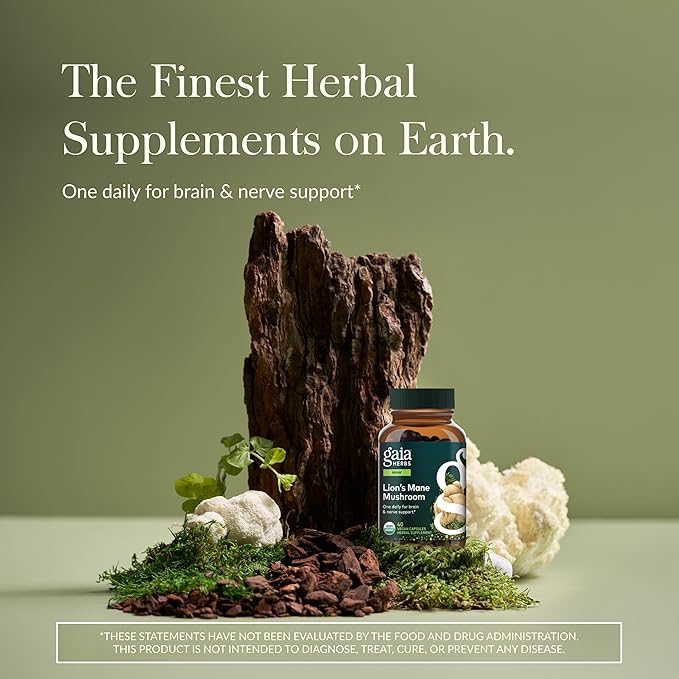 Gaia Herbs Lion’s Mane Mushroom - Brain & Nerve Health Support - 40 Vegan Capsules